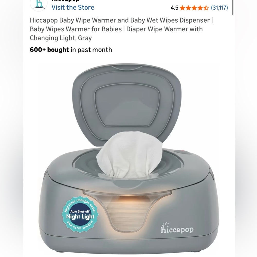 Hiccapop Gray Wipe Warmer with Night Light